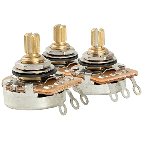 Musiclily Pro HD A250K+B250K Messing Zoll Größe Feines 24-Zähne Short Split Shaft Poti Audio Taper Potentiometer für E-Gitarre und Bass(Set 2A1B) von Musiclily