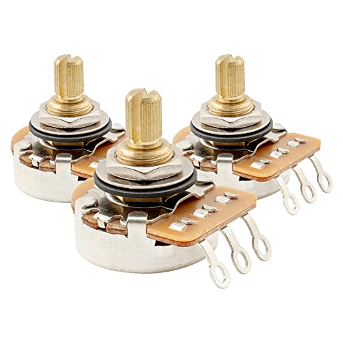 Musiclily Pro HD A250K Messing Zoll Größe Feines 24-Zähne Short Split Shaft Poti Audio Taper Potentiometer für E-Gitarre und Bass(3er Set) von Musiclily