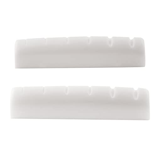 Musiclily Pro Harnstoffharz Kunststoff 43mm LP Style Sattel Nut Flacher Boden für 6-Saiter Les Paul E-Gitarre/Akustikgitarre, Weiß(2 Stück) von Musiclily