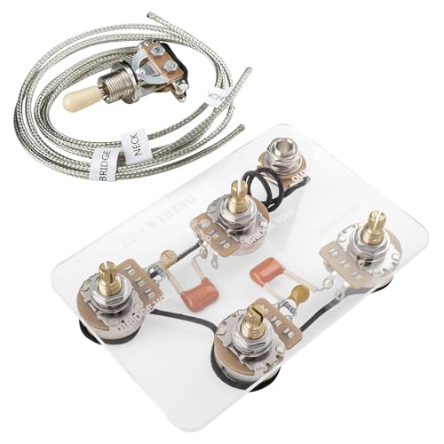 Musiclily Pro LP STD Modern 60s Plus Treble Bleed Prewired Harness Kit 3 Wege Kippschalter 500K Potis Kabelbaum Vorverdrahtetes Elektronik Kit mit Jack für Epiphone LP Style E-Gitarre von Musiclily