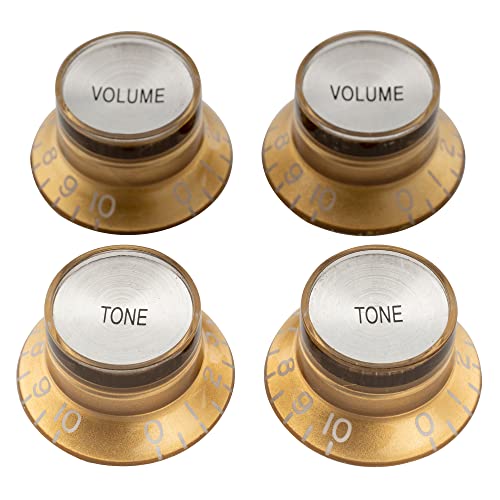 Musiclily Pro Metrische Gitarre Knöpfe Potiknöpfe Top Hat Bell Knobs 2 Volume 2 Tone Set für Epiphone LP SG Style E-Gitarre, Gold mit Silber Metalleinlage Musiclily Pro Metrische Gitarre Knöpfe Potiknöpfe Top Hat Bell Knobs 2 Volume 2 Tone Set für Epiphone LP SG Style E-Gitarre, Gold mit Silber Metalleinlage von Musiclily