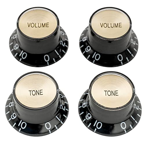 Musiclily Pro Metrische Gitarre Knöpfe Potiknöpfe Top Hat Bell Knobs 2 Volume 2 Tone Set für Epiphone LP SG Style E-Gitarre, Schwarz mit Gold Metalleinlage Musiclily Pro Metrische Gitarre Knöpfe Potiknöpfe Top Hat Bell Knobs 2 Volume 2 Tone Set für Epiphone LP SG Style E-Gitarre, Schwarz mit Gold Metalleinlage von Musiclily