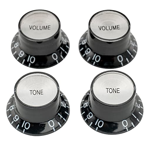 Musiclily Pro Metrische Gitarre Knöpfe Potiknöpfe Top Hat Bell Knobs 2 Volume 2 Tone Set für Epiphone LP SG Style E-Gitarre, Schwarz mit Silber Metalleinlage Musiclily Pro Metrische Gitarre Knöpfe Potiknöpfe Top Hat Bell Knobs 2 Volume 2 Tone Set für Epiphone LP SG Style E-Gitarre, Schwarz mit Silber Metalleinlage von Musiclily