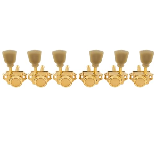 Musiclily Pro Vintage Hybrid 3L3R Gitarre Locking Tuners Mechaniken Tuning Pegs Machine Heads für LP SG Style E-Gitarre Akustikgitarre, Gold mit Grün Keystone Button von Musiclily