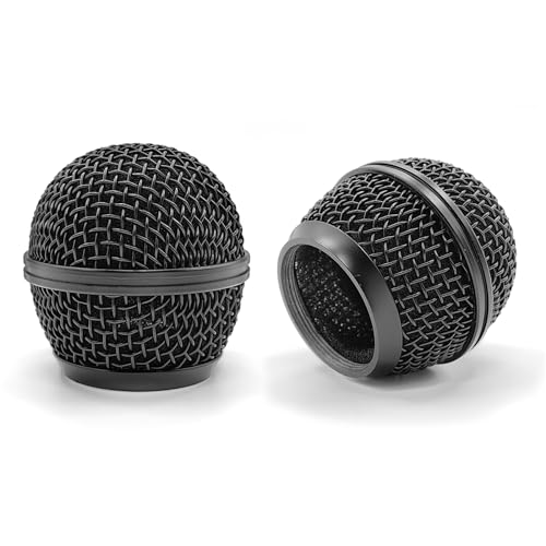 Musiin Mikrofon-Ersatzgitter für Shure SM58, SM58-LC, SM58S, BETA 58A, SV100, PGX24, SLX4 Mikrofonkopfabdeckung, Mikrofon-Kugelkopfgitter, Tonabnehmerkopfteile (Schwarz, 2er-Pack) von Musiin