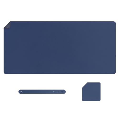 Musiin Music Studio Schreibtischunterlage aus Leder mit Untersetzer für Maus und Tastatur, ideal für Büro, kreatives Arbeiten und Aufnahmestudios (wunderschönes Blau) von Musiin