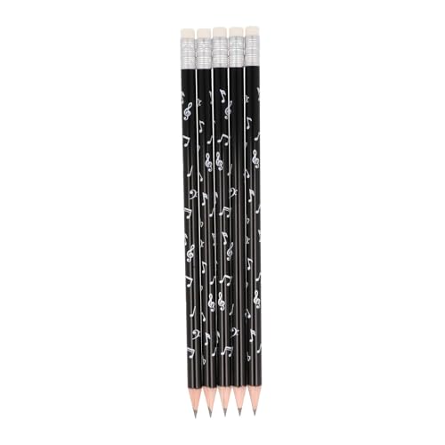 Musikboutique, Bleistifte mit Radiergummi, Noten und Musikzeichen, schwarz oder weiß, 5er-Packung (Schwarz) von Musikboutique