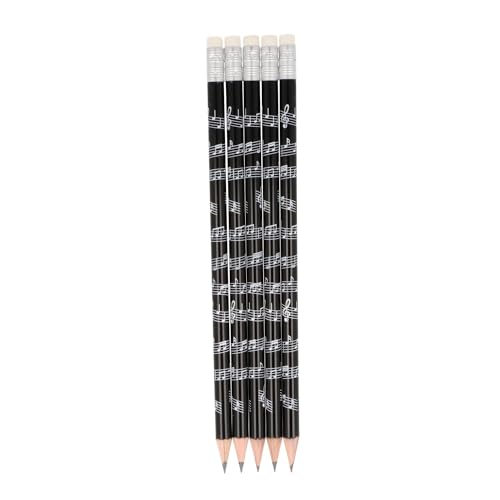 Musikboutique, Bleistifte mit Radiergummi, Notenlinien, schwarz oder weiß, 5er-Packung (Schwarz) von Musikboutique