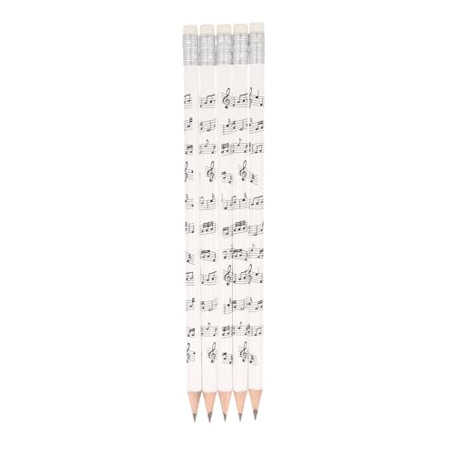 Musikboutique, Bleistifte mit Radiergummi, Notenlinien, schwarz oder weiß, 5er-Packung (Weiß) von Musikboutique