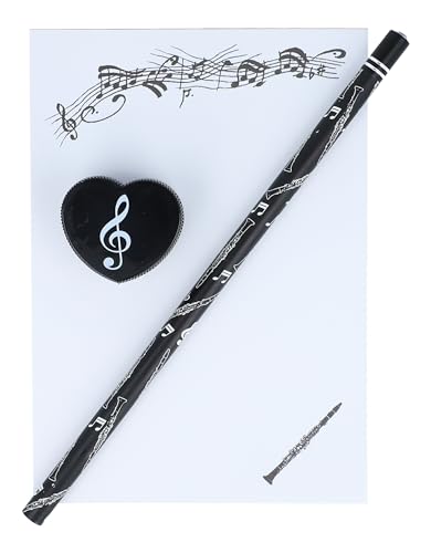 musikalisches Schreibset Bleistift, Herzform-Spitzer und DIN A6-Block (Klarinette) von Musikboutique