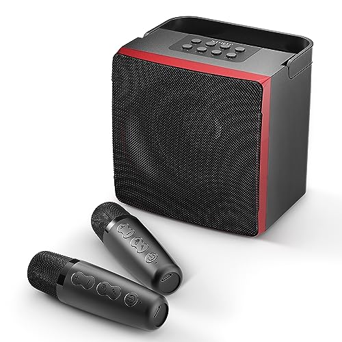 MusyVocay Karaoke-System, Mini-Bluetooth-Lautsprechersystem mit 2 Mini-Mikrofonen, tragbarer Sound-Lautsprecher für Kinder und Anfänger, Rot von MusyVocay
