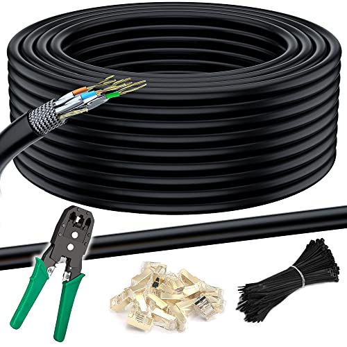 MutecPower 100m CAT 7 Außen Verwendung wasserdicht Direct Burial Ethernet Netzwerkkabel - SSTP - 600 MHz - Schwarz 100 Meter mit Crimpzange, RJ45 stecker und kabelbinder von MutecPower