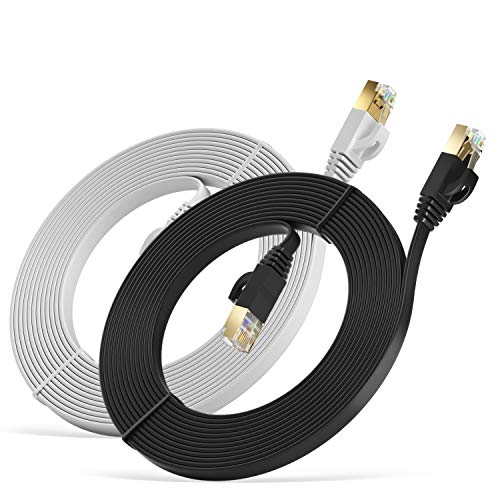 MutecPower 3m 2 Pack Ultra FLACHES Cat 7 Ethernet Netzwerkkabel mit RJ45 Steckern - SFTP - 600 MHz - 3 Meter Schwarz und Weiße Kabel mit Kabelbindern und Clips von MutecPower