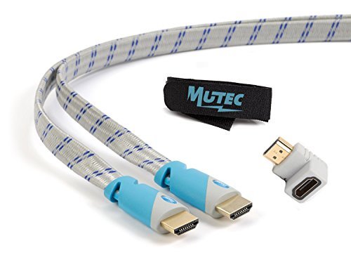 MutecPower 5 Meter High Speed Flaches HDMI Kabel mit Ethernet 1.4a - unterstützt Full HD 3D & Audio Return Channel - 5M mit HDMI-Adapter und Kabelbinder im Pack enthalten - grau und blau geflochtenen von MutecPower