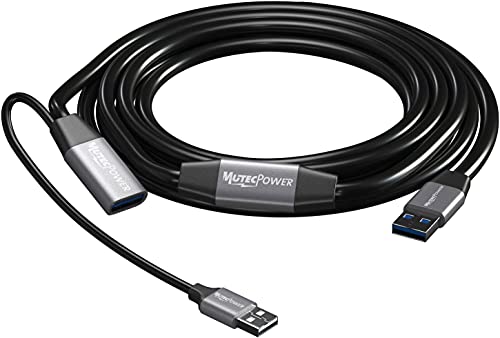 MutecPower 5m Aktiv USB 3.0 Stecker auf Buchse Verlängerungskabel USB A Repeater kabel mit Signalverstärkung & USB Netzteil – Schwarz 5 Meter – kompatibel mit Laptops, Festplatten, Xbox, PS4, VR etc. von MutecPower
