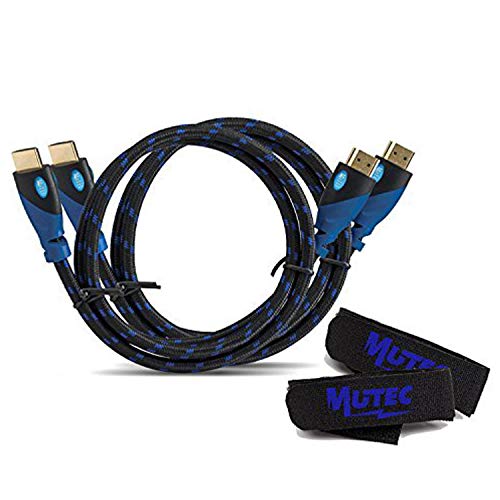 MutecPower Premium - High Speed HDMI Kabel mit Ethernet 2 Stück (2m) - Mit Zwei Klett-Kabelbinder (unterstützt Full HD 3D & Audio Return Channel) - 2 Meter - 2 Stück Blau Geflochten von MutecPower