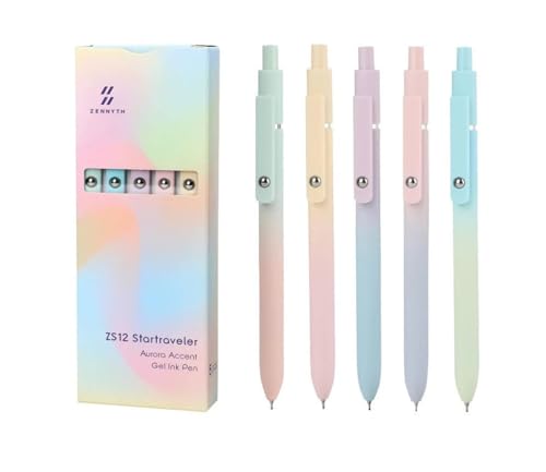 Mutzauber® Gelstifte, 5 Stück 0,5 mm japanische schwarze Tinte, feine Spitze, glatte Schreibstifte, High-End-Serie Stifte für Tagebuch, Notizen, Büro, Schule, Homeoffice (Aurora) von Mutzauber
