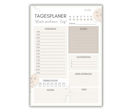 Mutzauber® Undatierter Tagesplaner DIN A4 im Boho-Design – Abreißblock mit 50 Seiten | To-Do-Liste, Daily Planner, Aufgaben, Prioritäten & Ideen von Mutzauber