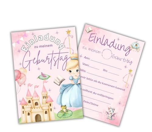 Prinzessin Einladungskarten Kindergeburtstag – 12er Set | Zauberhafte Einladung für Mädchen & Jungen | 350g Papier | Perfekt für Märchen- Party & königliche Geburtstagsfeiern (Prinzessin) von Mutzauber