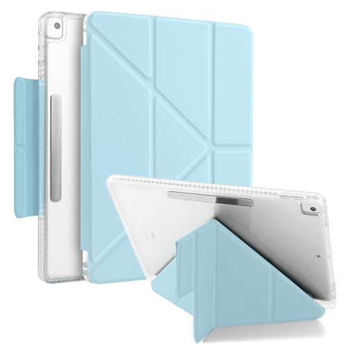 MuyDoux Hülle Origami für iPad 10,2 Zoll 9. 8. 7. Generation 2021/2020/2019 mit Stifthalter, 5-in-1 Mehrere Betrachtungswinkel, mit Magnetverschluss, Glasklare Durchsichtig Acryl Rückseite, Eisblau von MuyDouxTech