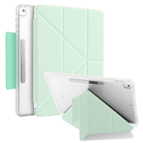 MuyDoux Hülle Origami für iPad 10,2 Zoll 9. 8. 7. Generation 2021/2020/2019 mit Stifthalter, 5-in-1 Mehrere Betrachtungswinkel, mit Magnetverschluss, Glasklare Durchsichtig Acryl Rückseite, Minzgrün von MuyDouxTech