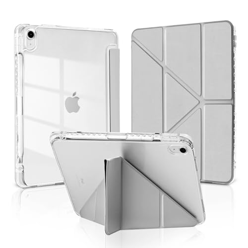 MuyDoux Hülle für iPad 10 Generation 10,9 Zoll 2022/ iPad 11 (A16) 11" 2025 mit Stifthalter, Origami-Design mit 5 Verstellpositionen, Stoßfeste Klare Transparente Rückseite Acryl Schutzhülle, Grau von MuyDouxTech
