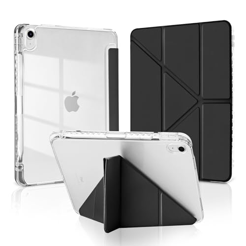 MuyDoux Hülle für iPad 10 Generation 10,9 Zoll 2022/ iPad 11 (A16) 11" 2025 mit Stifthalter, Origami-Design mit 5 Verstellpositionen, Stoßfeste Klare Transparente Rückseite Acryl Schutzhülle, Schwarz von MuyDouxTech