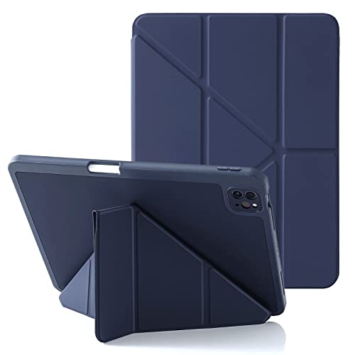MuyDoux Origami Hülle für iPad Pro 11" 4.3.2.1. Gen 2022/2021/2020/2018, mit Stifthalter Magnetverschluss & Linsenschutz, mehrere 5-in-1 Betrachtungswinkel, Weiche Flexible Rückabdeckung, Dunkelblau von MuyDouxTech