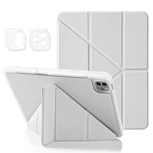 MuyDoux Origami Hülle für iPad Pro 11 Zoll 4. 3. 2. 1. Gen 2022/2021/2020/2018, mit Stifthalter Magnetverschluss & Linsenschutz, mehrere 5-in-1 Betrachtungswinkel, Weiche Flexible Rückabdeckung, Weiß von MuyDouxTech