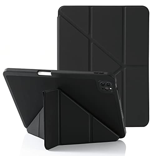 MuyDoux Origami Hülle für iPad Pro 11 Zoll 4.3.2.1. Gen 2022/2021/2020/2018, mit Stifthalter Magnetverschluss & Linsenschutz, mehrere 5-in-1 Betrachtungswinkel, Weiche Flexible Rückabdeckung, Schwarz von MuyDouxTech