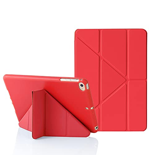 Origami Hülle für iPad Mini 5. 4. 3. 2. Generation, Schützhülle iPad Mini 7,9 Zoll, Auto Schlafen/Wachen, 5-in-1 mehrere Betrachtungswinkel, Glatt Silikonhülle und weiche TPU Rückseite, Rot von MuyDouxTech