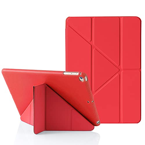 Origami iPad Hülle für iPad 9,7 Zoll 6. 2018 & 5. 2017 Gen, auch für iPad 9,7 Zoll Air 1. 2013 & Air 2. 2014, 5-in-1 Verschiedene Betrachtungswinkel, Glatte Silikon-Hülle & Weiche TPU-Rückseite, Rot von MuyDouxTech