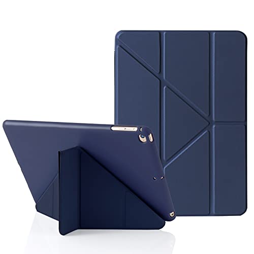 Origami iPad Hülle für iPad 9,7 Zoll 6. 2018 & 5. 2017 Gen, auch für iPad 9,7 Zoll Air 2013 & Air 2. 2014, 5-in-1 Verschiedene Betrachtungswinkel, Glatte Silikon-Hülle Weiche TPU Rückseite, Dunkelblau von MuyDouxTech