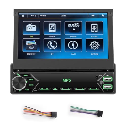 Muyilanc 1-Din-Touchscreen-Autoradio, 7, Ausklappbarer Bildschirm, Autoradio, Bluetooth, FM-Radio, Mirror Link, Auto-Audio mit USB/AUX Muyilanc 1-Din-Touchscreen-Autoradio, 7, Ausklappbarer Bildschirm, Autoradio, Bluetooth, FM-Radio, Mirror Link, Auto-Audio mit USB/AUX von Muyilanc