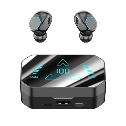 Muyilanc Kabellose Bluetooth 5.3-Kopfhörer mit Digitalanzeige, Ladeetui, Geräuschunterdrückung, Integriertem Mikrofon und IPX4-Wasserschutz, Langlebig, Einfach zu Bedienen von Muyilanc