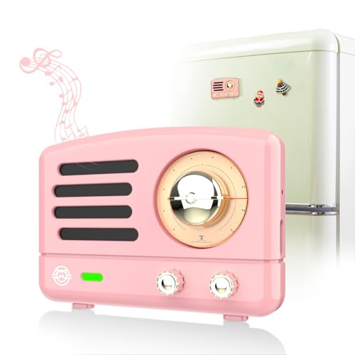 Muzen Bluetooth Lautsprecher Klein mit Magnet, Magnetischer Mini Bluetooth-Lautsprecher, Retro Design, Tragbar, Bluetooth 5.3, USB-C Laden, Kühlschrankmagnet, Geschenk für Frauen Männer (Rosa) von Muzen