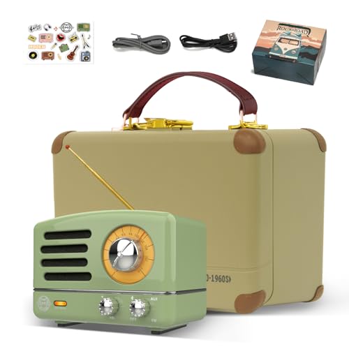 Muzen OTR-Metal Retro Bluetooth Lautsprecher, Tragbare Bluetooth Speaker Klein mit Radio FM AUX, Vintage Musikbox mit Geschenkbox Geschenktüten, Geschenk für Frauen/Männer (Grün) von Muzen