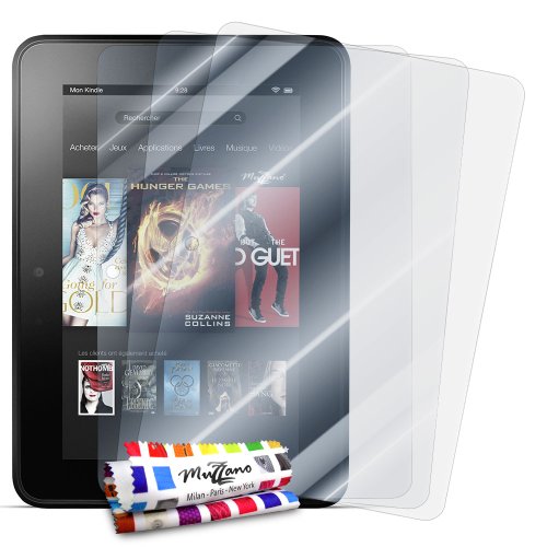 Muzzano Displayschutzfolie UltraClear für Mobiltelefon oder Tablet, 3 Stück transparent durchsichtig Amazon Kindle FIRE HD von Muzzano