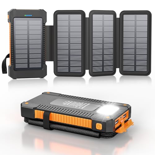 Solar Powerbank 26800 mAh mit 4 Solarpanel, Powerbank USB-C 18W Schnellladung für iPhone Samsung und mehr, IPX7 wasserdichte Outdoor Externe Akkus mit Taschenlampen-Dauerlicht/SOS/Stroboskop Solar Powerbank 26800 mAh mit 4 Solarpanel, Powerbank USB-C 18W Schnellladung für iPhone Samsung und mehr, IPX7 wasserdichte Outdoor Externe Akkus mit Taschenlampen-Dauerlicht/SOS/Stroboskop von Mvpkings