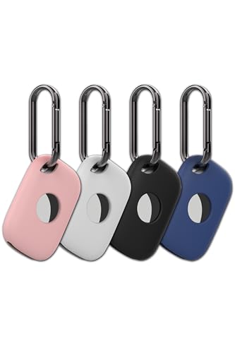 4 Stück Halterungshülle, kompatibel mit Tile Pro 2024 Tracker, kratzfestes Finder-Zubehör, Abdeckung für Tile Life360 Pro, Silikon-Schlüsselanhänger (Schwarz, Weiß, Rosa, Blau) von Mwdzfq