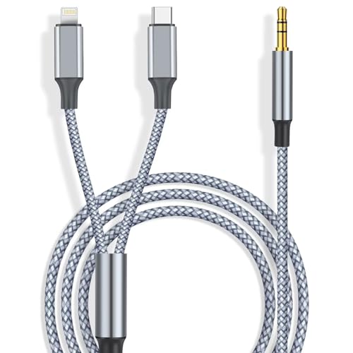 Mxcudu USB-C-auf-3,5-mm-AUX-Kabel, 2-in-1-USB-C-auf-3,5-mm-Auto-Aux-Stereo-Kopfhörer-Audiokabel, kompatibel mit iPhone 15/15Pro/14/13/12/11/XR/8, Galaxy S23/S22/S21FE, Pixel 8/7/6/5 von Mxcudu