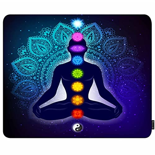 Mxocom Meditierendes menschliches Mauspad Lotusblume Aura Glow Bunte 9 Chakren Mandala Tai Chi Schild Rutschfestes Gummi Mauspad 24,6 x 20,9 cm für Computer, Laptop von Mxocom