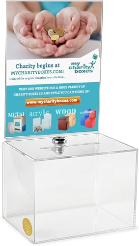 Mittelgroße Acryl-Spendenbox – Wahlurne – Ticketbox – Stimmenbox – Vorschlagsbox – Kommentarbox – Verriegelung mit 2 Schlüsseln – große Anzeigefläche von My Charity Boxes