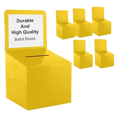 My Charity-Boxen – 5 Stück – Mittelgroßer Karton – Wahlurne – Vorschlagsbox – Tombola-Box – Ticket-Box – Mit abnehmbarem Kopfteil für Verwendung auf dem Tisch gelb von My Charity Boxes