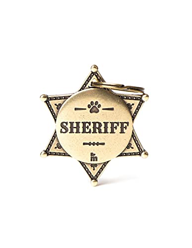 My Family Personalisiertes Ausweisschild für Hunde, hergestellt in Italien, Sheriff, gravierte Hundeschild, englische Messing, Kollektion Bronx My Family Personalisiertes Ausweisschild für Hunde, hergestellt in Italien, Sheriff, gravierte Hundeschild, englische Messing, Kollektion Bronx von My Family