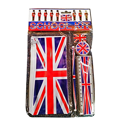 Union Jack Schulbausatz - Mäppchen/Bleistift/Lineal/Radiergummi/Bleistiftspitzer/Britische Flaggenandenken von London England Großbritannien von My London Souvenirs