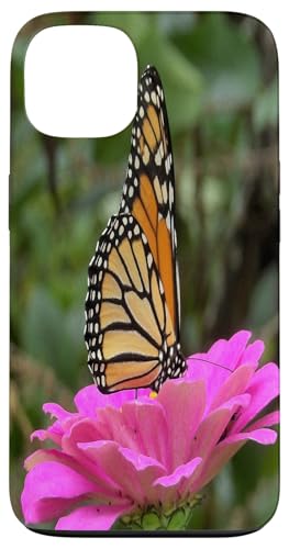 Monarch auf einer rosa Zinnia-Blume Hülle für iPhone 13 von My Rubio Garden