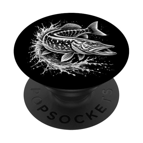 Hecht im Sprung aus dem Wasser - Fisch-Design für Angler PopSockets Klebender PopGrip von MyAnimal - Your Favourite Animal Wear