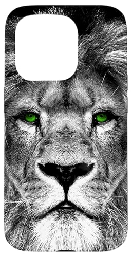 Hülle für iPhone 15 Pro Cooler Löwe mit grünen Augen auf Brust von MyAnimal - Your Favourite Animal Wear