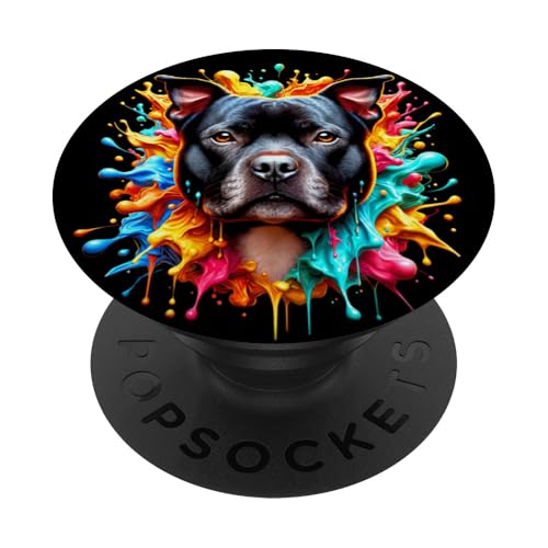 Süßer Staffordshire Bullterrier in bunten Farbspritzern PopSockets Klebender PopGrip von MyAnimal - Your Favourite Animal Wear